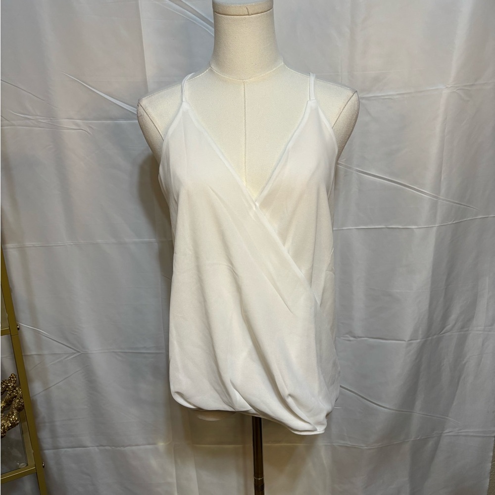 NWT Flamingo‎ White Wrap Front Cami Blouse Sleeveless Draped Top